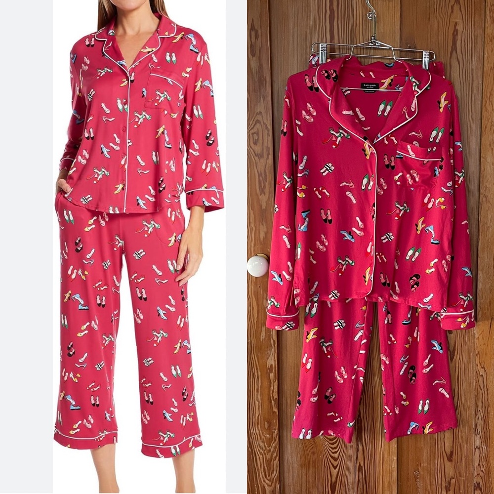 kate spade Pink Pajama Set with Multicolor Shoe Print - Picture 16 of 16